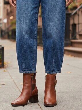 NEW Caprice Italian Leather Square Toe Cognac Booties Sz 36